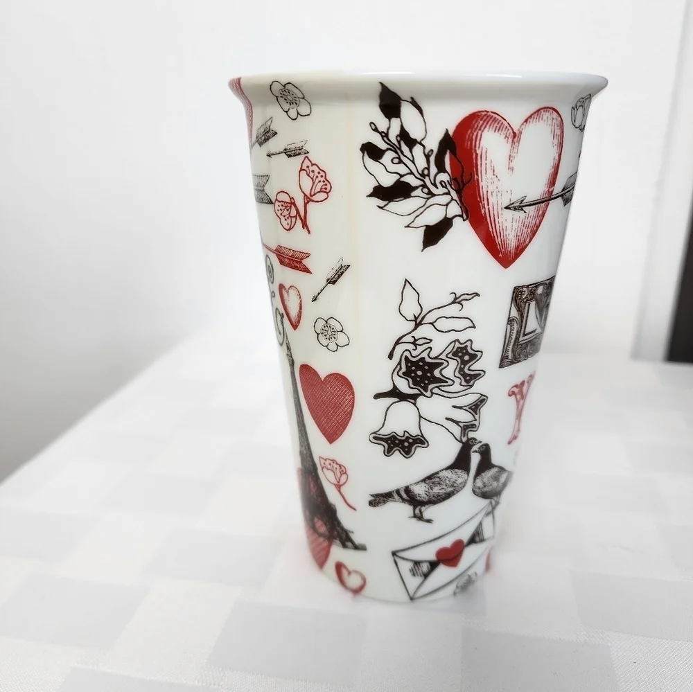 Eco One Ceramic Ciroa Silicone Lid Reuse Paris Themed Pattern Travel Mug NWT